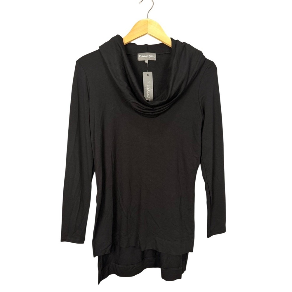 Michael Stars Black Cowl Neck‎ Hi Low Tunic Top Elevated French Terry XS NWT